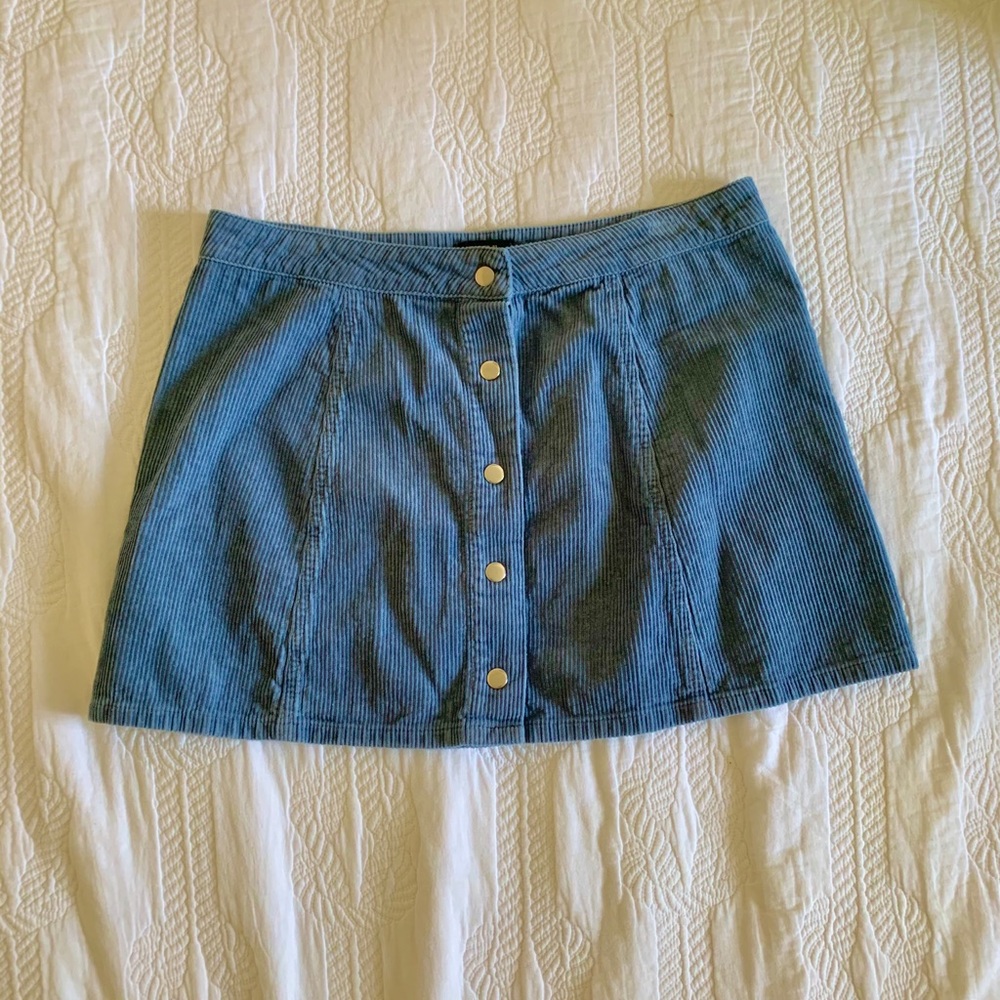 FOREVER 21 RIBBED BLUE CORDUROY BUTTON UP SKIRT